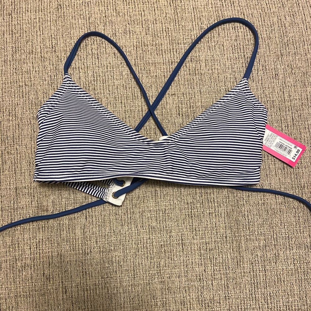 Blue and White stripe bikini top NWT